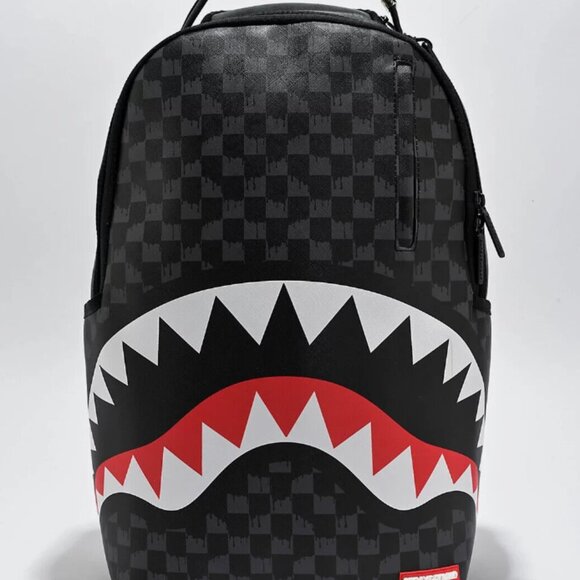 Sprayground Drip Checkerboard Shark Backpack🔥Black Bookbag Travel Bag School - Picture 4 of 5
